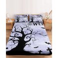 thumbnail image 2 of Twin Sze Fitted Sheet Set - Halloween 2 Piece Bedding Sets 16" Deep Pocket Fitted Sheet with 1 Pillowcase, Vintage Fall Pumpkin Trees Bats Horror Purple Brushed Microfiber Hotel Luxury Bed Sheets, 2 of 9