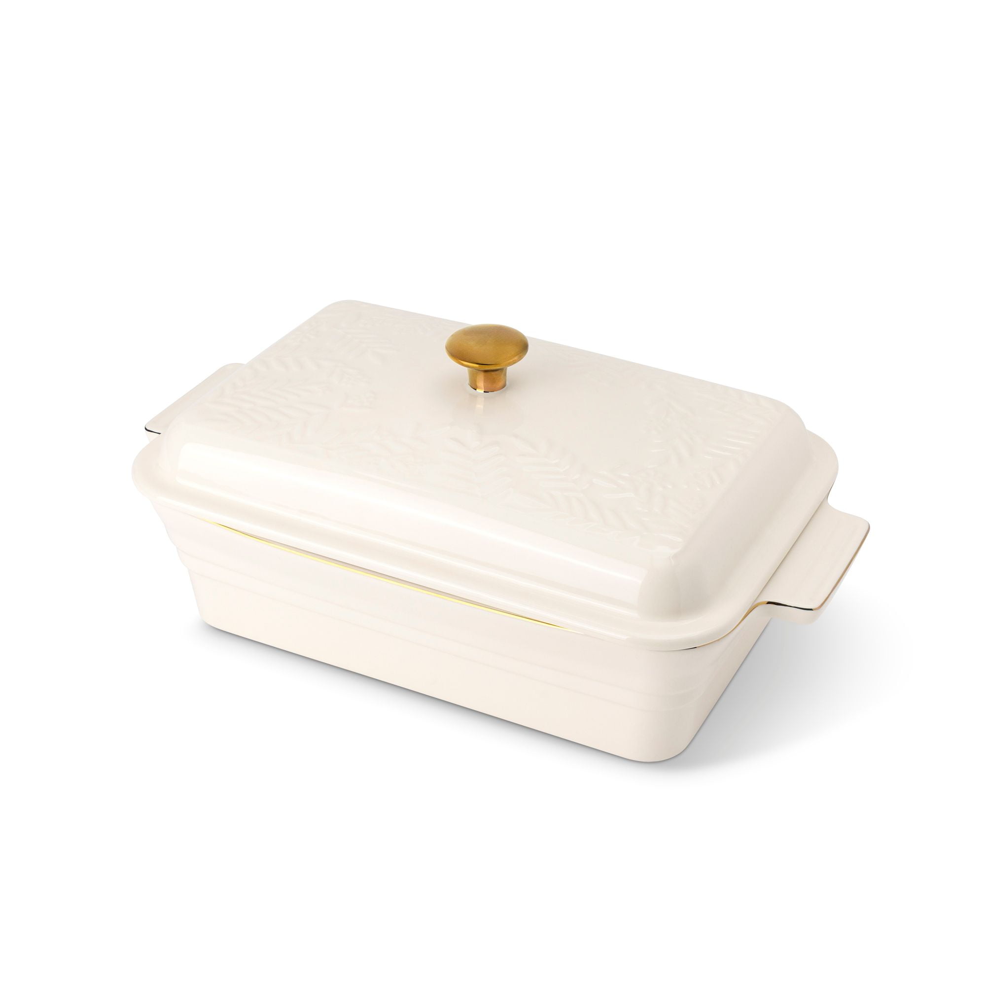 Thyme & Table 13 in x 9 in Stoneware Covered Baking Dish, Embossed White