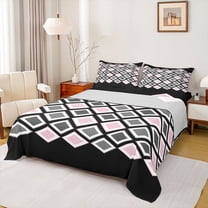 Castle Fairy Minimalist Checkered Twin Sheet Sets for Teens,Black Pink Grey Bedding