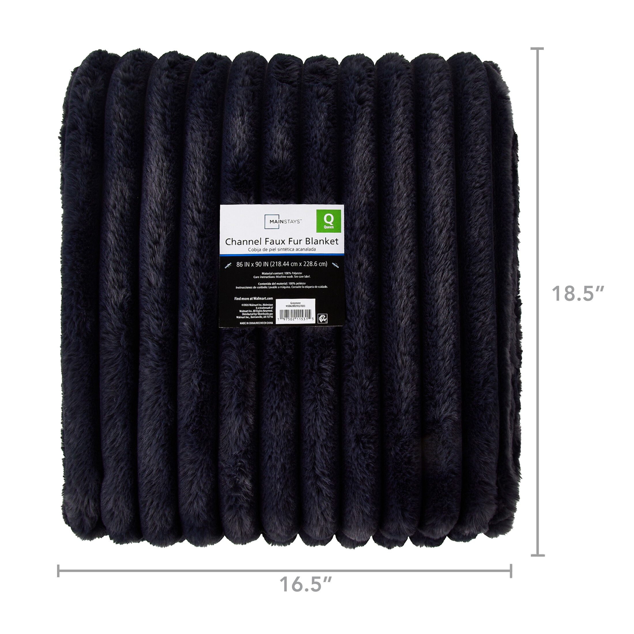 Mainstays Channel Faux Fur Blanket, Greystone, Full/Queen, 86" x 90"