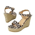 thumbnail image 2 of Viluyesy Womens Heeled Sandals, Ankle Strap Leopard Print Open Toe High Heels Slingback Shoes Brown, 2 of 7