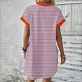 thumbnail image 4 of Kaemgyyd Dress for Women Casual Loose Crew Neck T Shirt Dress Soft Stripe Printing Short Sleeve Mini Tunic Dresses with Pockets, 4 of 6