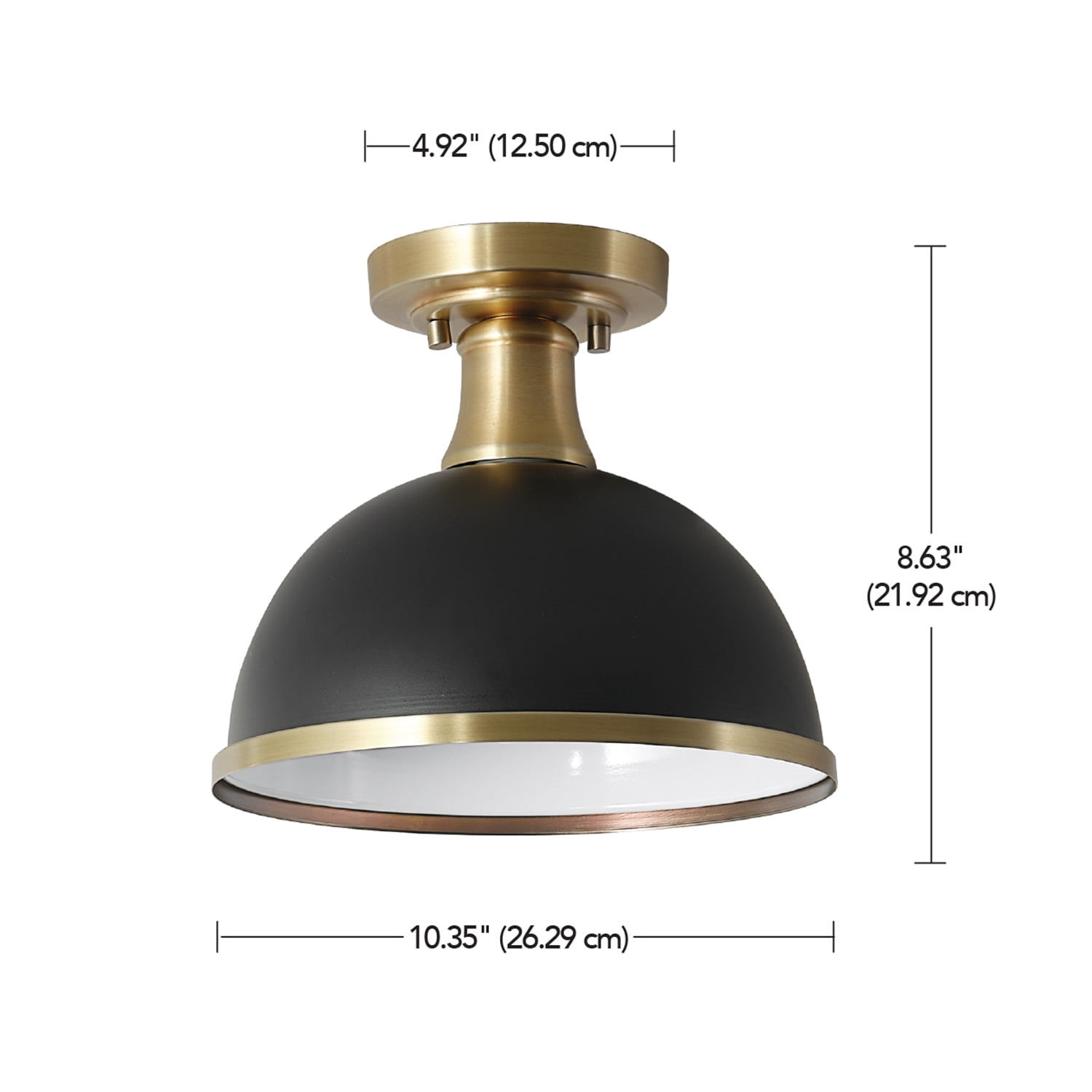 Globe Electric 1-Light Matte Black Indoor Semi-Flush Mount Ceiling Light Brass Accents