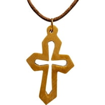 Olive Wood Cross Cutout Necklace with Pointed Edges