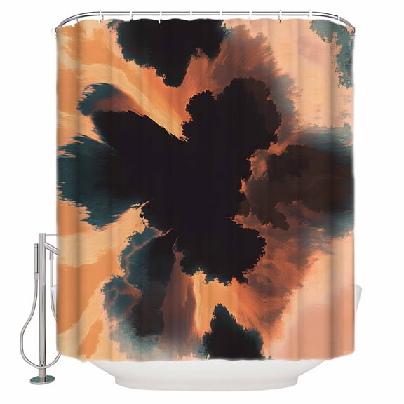 Orange Teal Black Bathroom Shower Curtains with 12 Hooks Polyester Waterproof Shower Curtain for Stalls and Bathtubs Contemporary Abstract Hazy Sense Decorative Bathroom Privacy Curtain 72x78 Inches