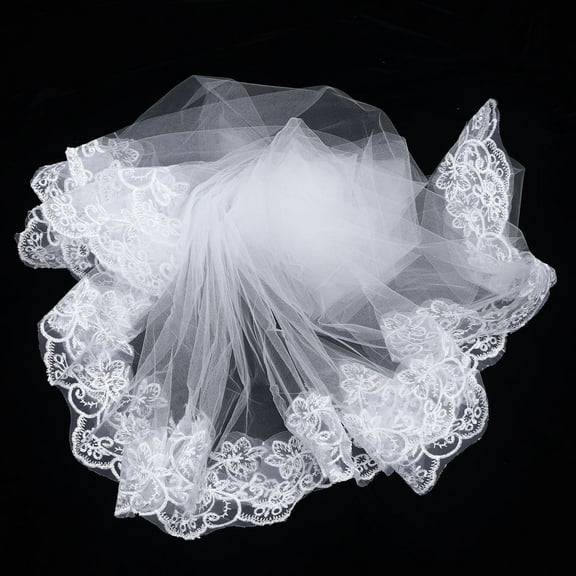 Masteelf White Wedding Veil with Delicate Flower Lace for Bridal Shower and Wedding of Polyester