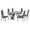 thumbnail image 1 of Clear Glass Dining Set with Table and 6 Oval Gray Velvet Chairs, 1 of 3