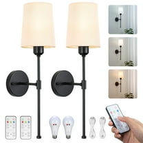 NookNova 2-Light Battery Operated Wall Sconces，Dimmable Rechargeable Battery Powered Wall Lamp Fixture Wireless LED Antique Brass Wall Lights with Frabic Shade For Bedroom Living Room