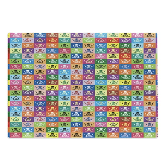 Skull Cutting Board, Skull and Crossed Pirate Flags Jolly Roger Inspired Pattern Colorful Design Print, Decorative Tempered Glass Cutting and Serving Board, Large Size, Multicolor, by Ambesonne