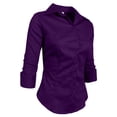 thumbnail image 2 of J. METHOD Women's Button Down Shirt 3/4 Sleeve Roll Up Stretch Collar Office Work Formal Casual Basic Blouse Top NEWT01 Purple XL, 2 of 6