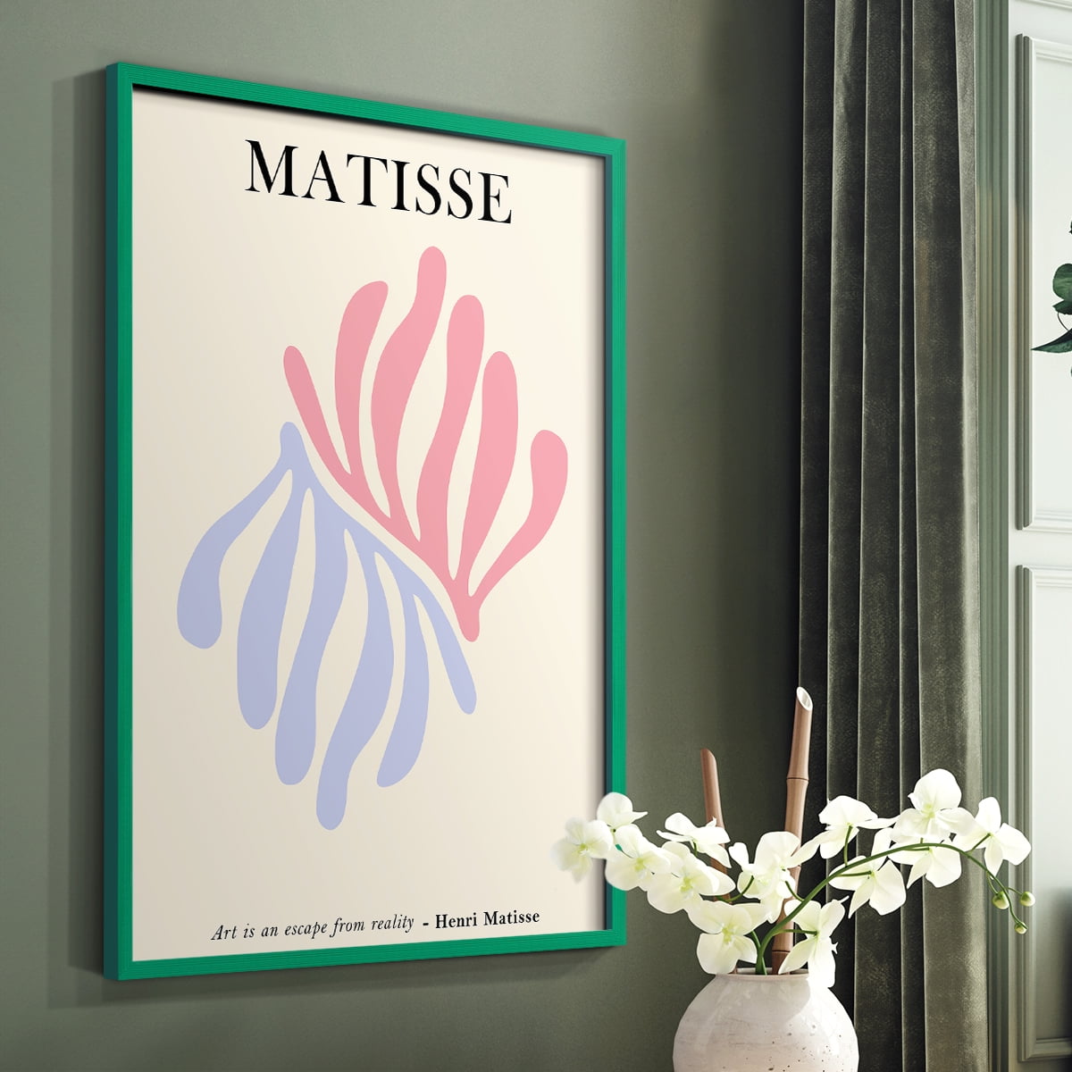Matisse CDLXXXVII in Green Solid Wood Framed Print No Nail Hanging