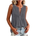 thumbnail image 6 of QSAWXQZ Women's Cotton Linen Tank Tops V Neck Button Front Pleated Sleeveless Casual Blouse M, 6 of 7