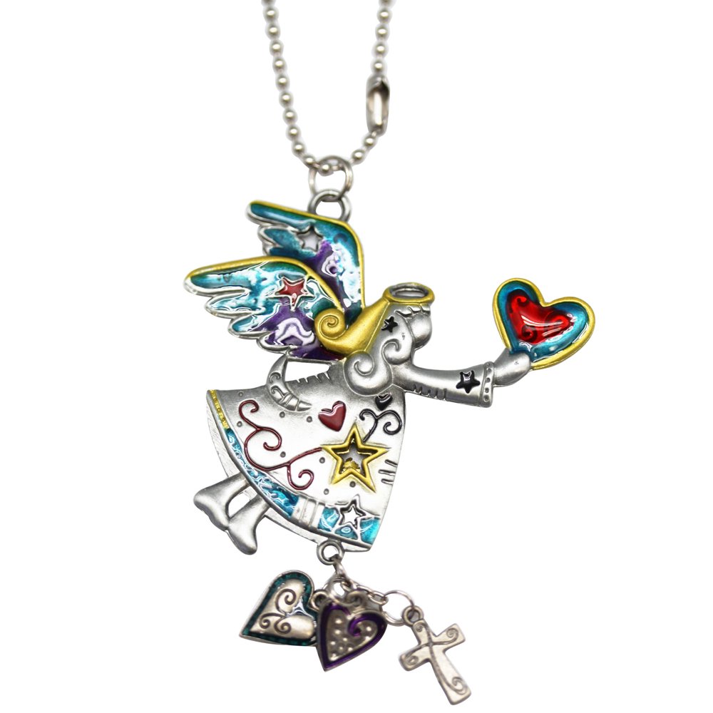 Angel Charm Heart Giving Blue/Gold/Gray Angel Car Charm By Ganz
