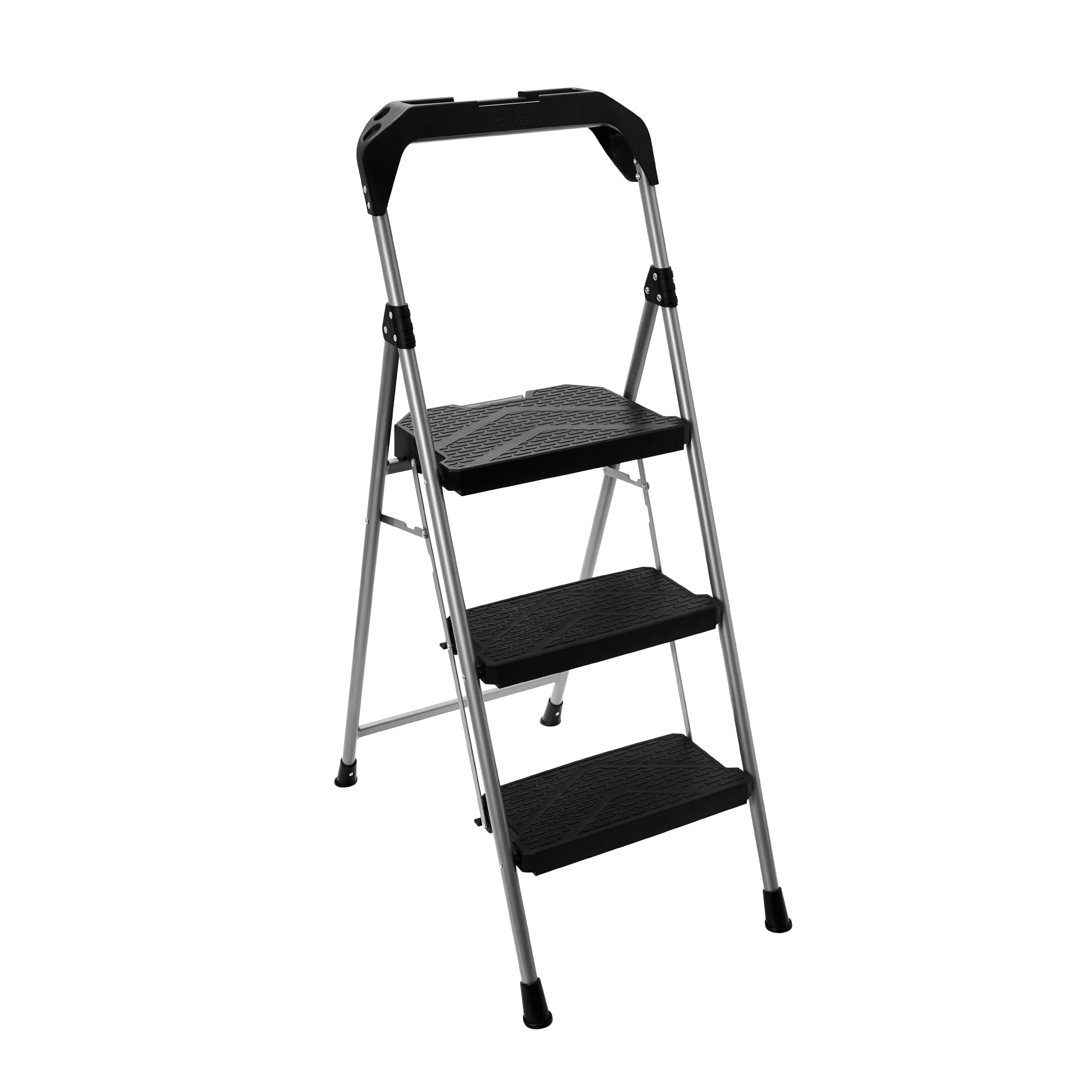 Hyper Tough 3-Step Foldable Steel Step Stool, Gray & Black, Large Platform, 300 lb Capacity