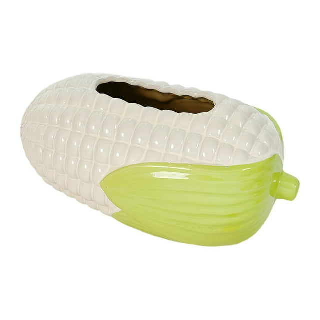 Dispensador de pañuelos decorativo con tapa y forma de maíz blanco