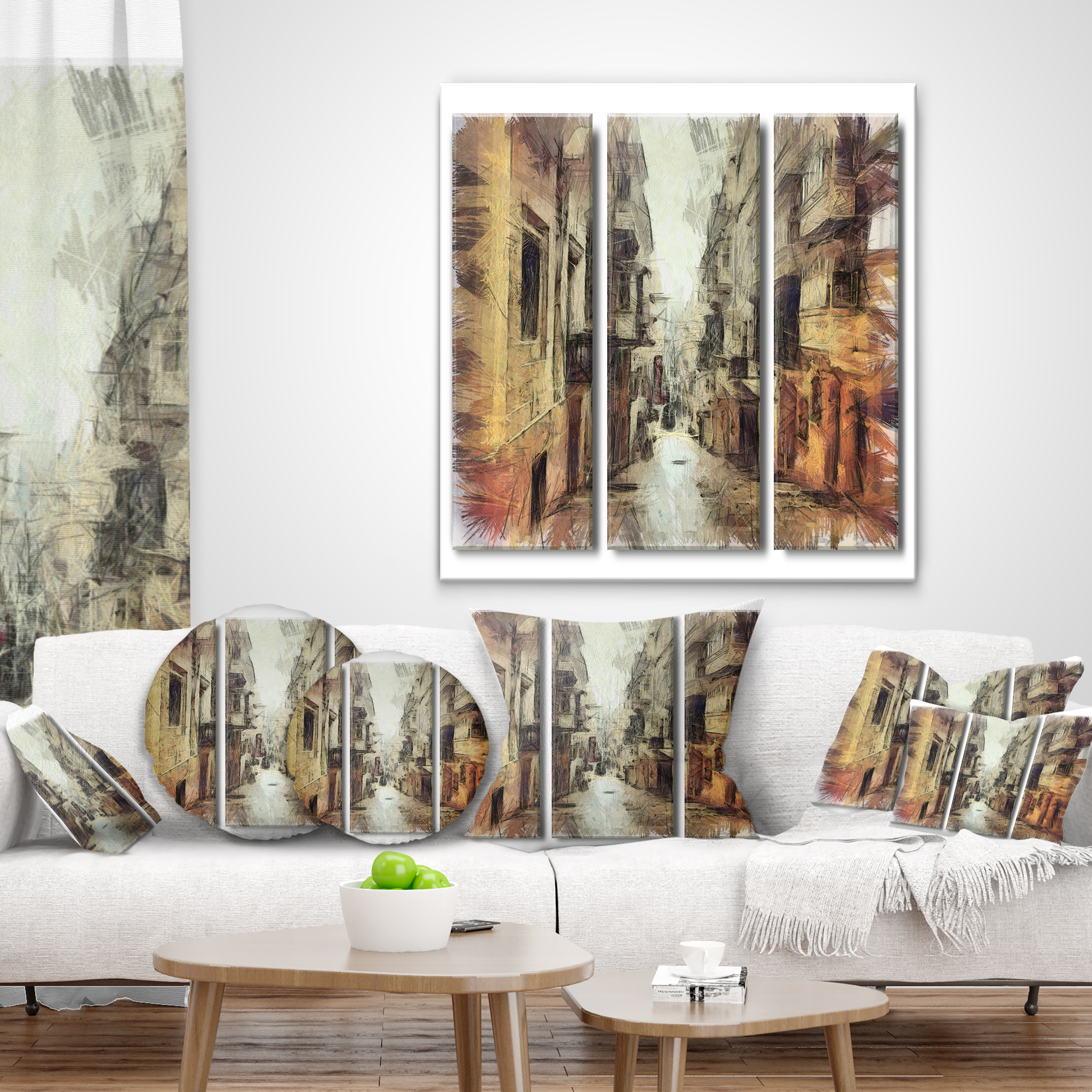 Designart Path in Street Watercolor Stretch - Cityscape Throw Pillow - 18x18