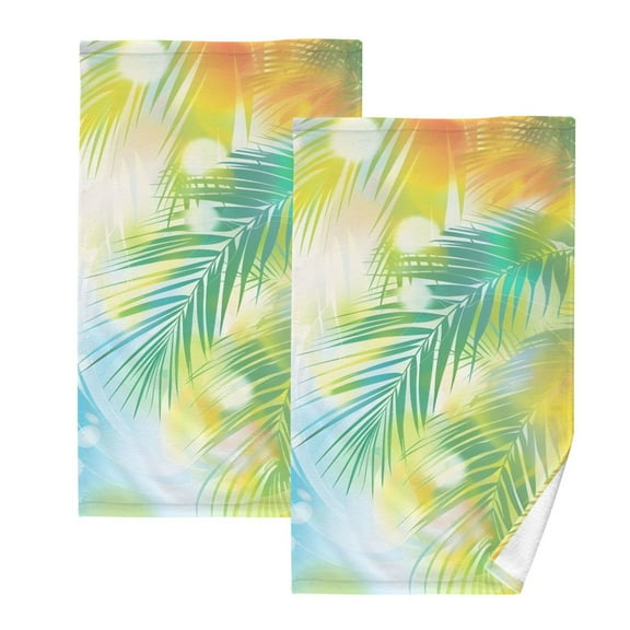 Colorful Shiny Summer Leaf Hand Towel Set 2 Pcs Cotton Absorbent Soft Face Towels Bath Towels for Bathroom Kitchen Shower Hotel Decor 16"x28"