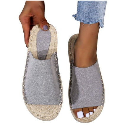 

Zanvin Womens Sandals Clearance Women Summer Casual Sewn Fisherman s Flat Bottomed Hand Woven Hemp Rope Bottom Slippers Gray 43