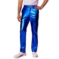 thumbnail image 3 of Sequin Sparkly Leather Pants Men - Metallic Shiny Disco Pants for Men, 70s/80s Hip Hop Party Rave Pants, Men's Holiday Clothes, Blue & Size XXL, 3 of 5