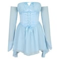 thumbnail image 4 of YanHoo Women's Mini Corset Dresses Off Shoulder Long Sleeve Swing Dress Chiffon High Waisted Lace Up Vintage Dresses, 4 of 7