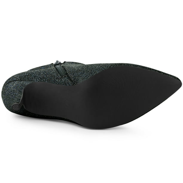 Femme Bottines Talon Aiguille et Bout Pointu Scintillantes Noir