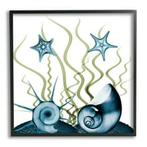 Stupell Industries Navy Blue Sea Floor Arrangement Translucent Shell Collage Nature Painting Black Framed Art Print Wall Art, 12 x 12