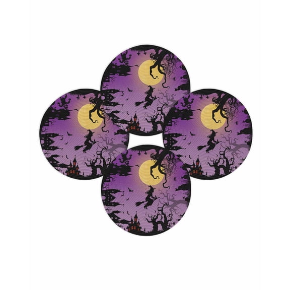 Halloween Round Placemats Set of 4 Castle Witch Place Mats Washable Woven Placemat Dead Tree Haunted House Purple Black Circle Braided Table Mat for Kitchen Dining Table Party Home Decor 15 Inch
