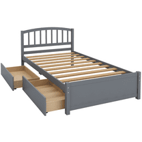 PAPROOS Bed Frame with Storage, Twin Size Wood Platform Bed with 2 Drawers, Modern Twin Size Bed for Boys Girls Teens Adults, No Box Spring Needed, Gray
