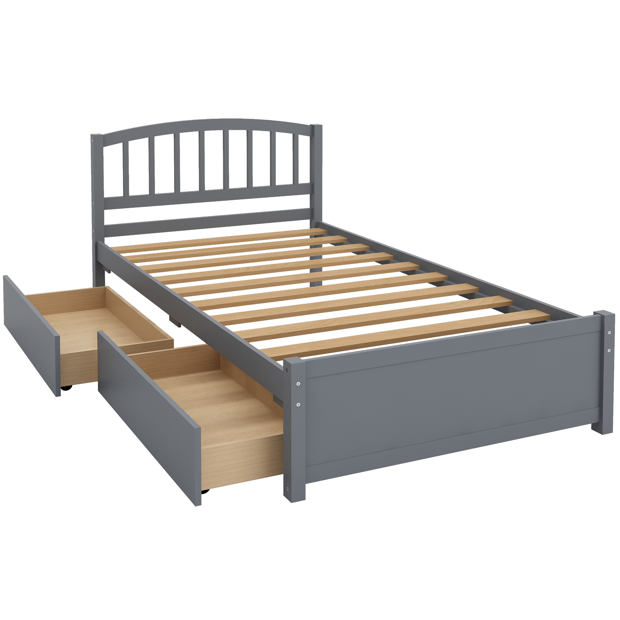 PAPROOS Wood Platform Bed with Storage, Twin Size Bed Frame with 2 Drawers, No Box Spring Needed, Gray - image 2 of 11