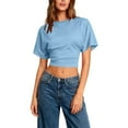 thumbnail image 5 of Diufon Womens Crop Tops Summer Crew Neck Short Sleeve Ruched Tunic Top Stretchy Going Out Slim Basic Tees, 5 of 9