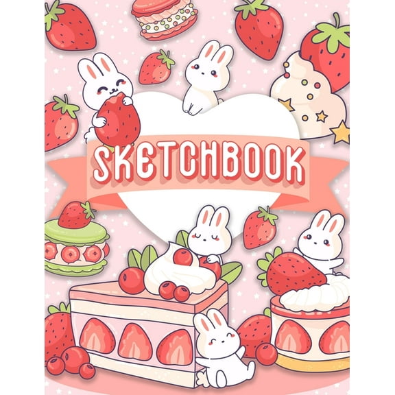 Sketchbook: 120 Blank Pages w/ mini Kawaii character (Sketchbook for Kids), (Paperback)