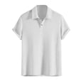 thumbnail image 4 of Men's Textured Knit Polo Shirt Summer Short Sleeve Vacation Button Beach Knit Breathable Stretchy Golf Shirts White, 4 of 6