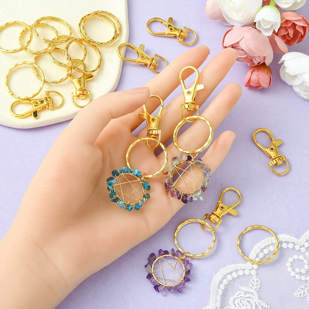1box 60pcs Alloy Swivel Lobster Claw Clasps Swivel Snap Hook with 60pcs Iron Split Key Rings Keychain Clasps set Golden 35x13mm Hole: 8.5mm