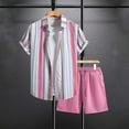 thumbnail image 2 of Stamzod Mens Beach Outfit 2PC Summer Short Sleeve Strip Hawaiian Shirt and Shorts Set Casual Loose Beach Vacation Clothes for Men Hot Pink S, 2 of 5