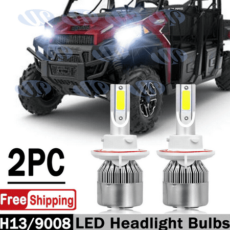 

2x H13 9008 COB LED Headlight Lamp Bulbs For Polaris Ranger RZR Razor 800 900 XP