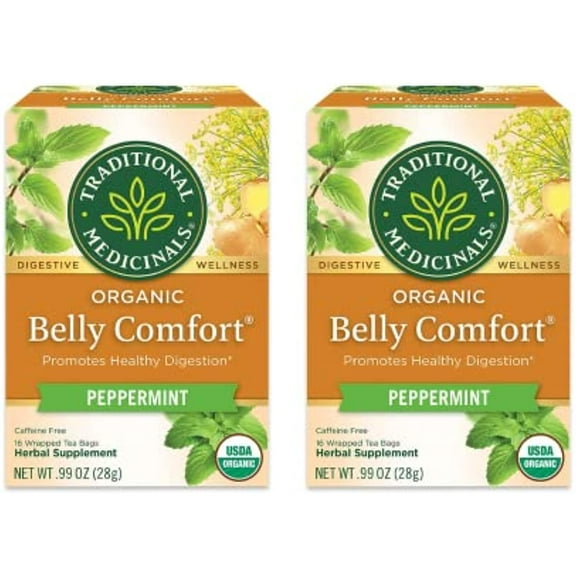Traditional Medicinals Organic Digestive Tea, Belly Comfort With Peppermint - 16 Tea Bags (Pack Of 2)