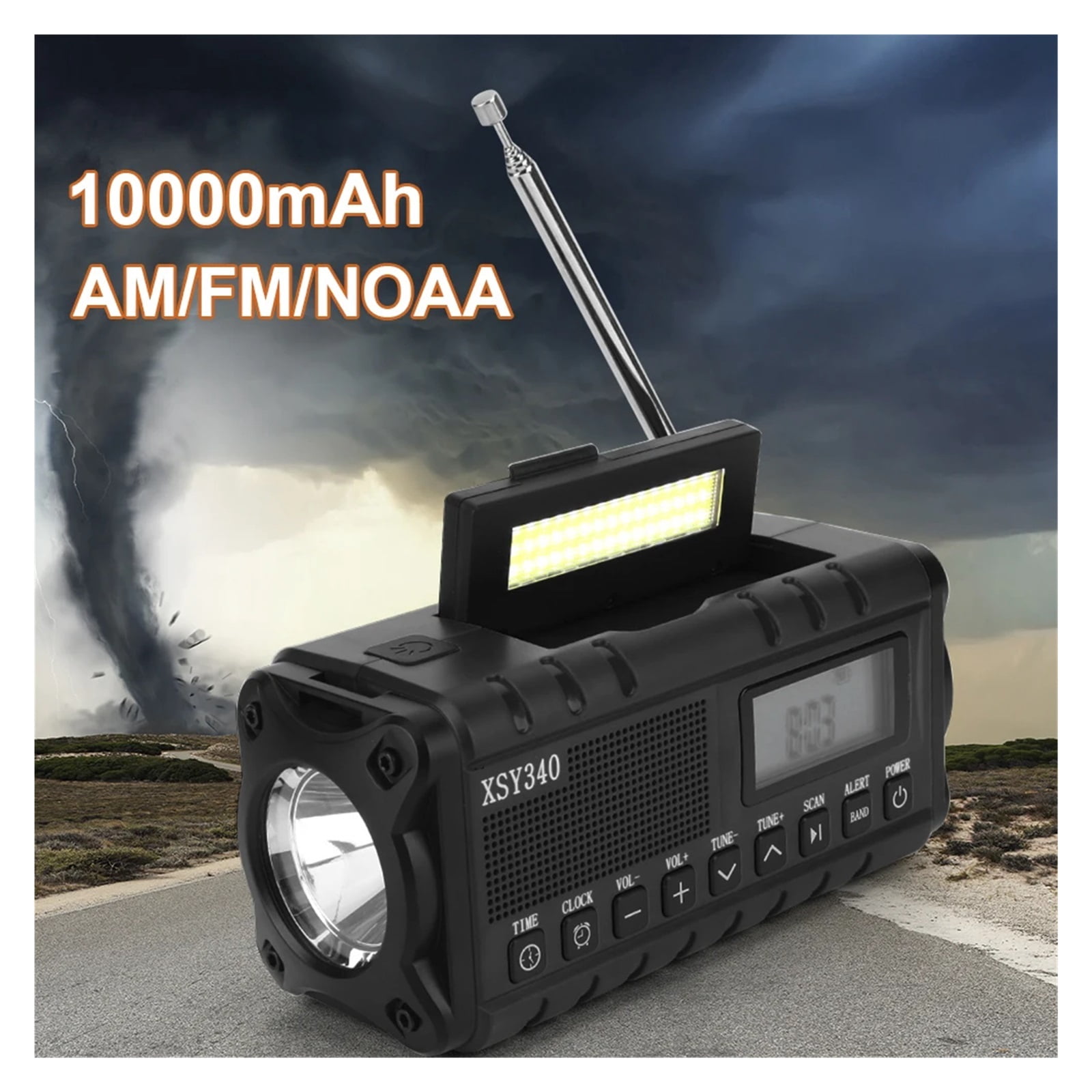 10000mAh Emergency Hand Crank Radio Multifunctional 4 Ways Powered Solar Crank Radio Flashlight Reading Lamp for Outdoor Camping