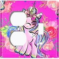 thumbnail image 4 of Metal Light Switch Plate Cover Pink Unicorn Rose Fairy Universe UNI005, 4 of 13