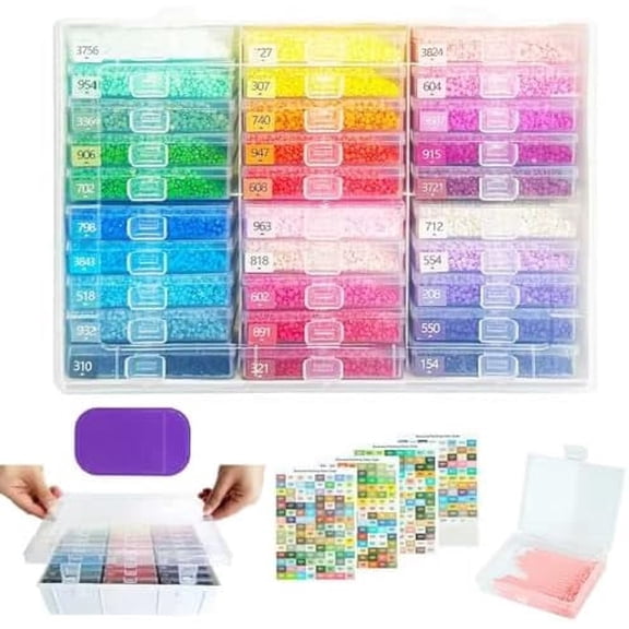 30 Pcs Diamond Art Storage Trays with Lids Diamond Painting Storage Box with Full-Color Labels Diamond Painting Accessories Diamond Art Beads Organizer Box for Adult Crafts
