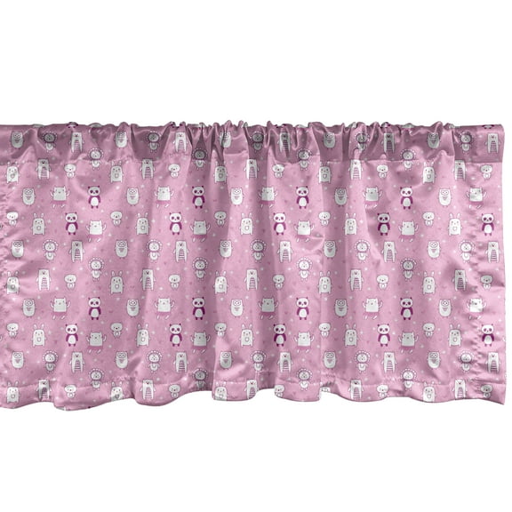 Ambesonne Animal Lover Valance Pack of 2, Funny Animals Pink, 54"X12", Pale Pink Purple