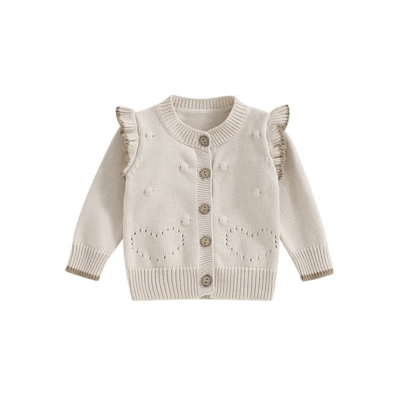 Wassery Infant Baby Girls Autumn Knit Rompers Newborn Long Sleeve Heart Print Bodysuits Fall Jumpsuits 0-24 Months