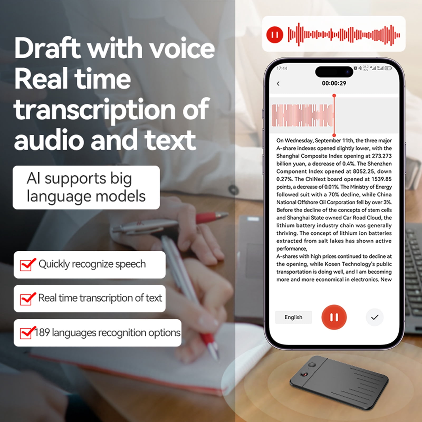 HUISZJ Audio Recorder, APP Control AI Notetaking Device Transcribe & Summarization with ChatGPT Sound Recorder, AI Voice Recorder (32GB)