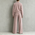 thumbnail image 4 of Szluipve 2 Piece Sets for Women 2 Piece Tracksuit Outfit Striped Side Zip‑Up Collar Jacket & Wide Leg Pants Set Ribbed Knit Casual Loungewear Suit for Daily Vacation Pink 2XL, 4 of 8