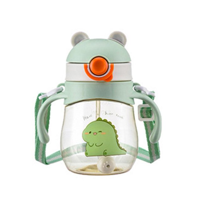 EZLIFE Taza con pajita para niños, botella para beber con asa, aprendizaje, 410 ml, portátil, W1B7 N7E3