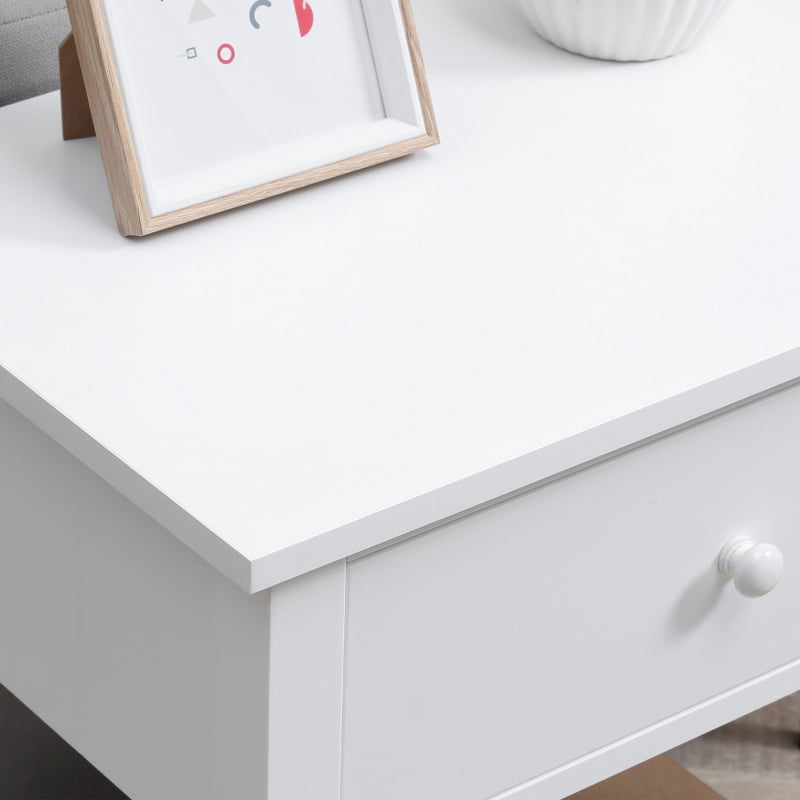 HOQBN Modern Side Table for Living Room, 2-Tier End Table with Drawer and Storage Shelf, White