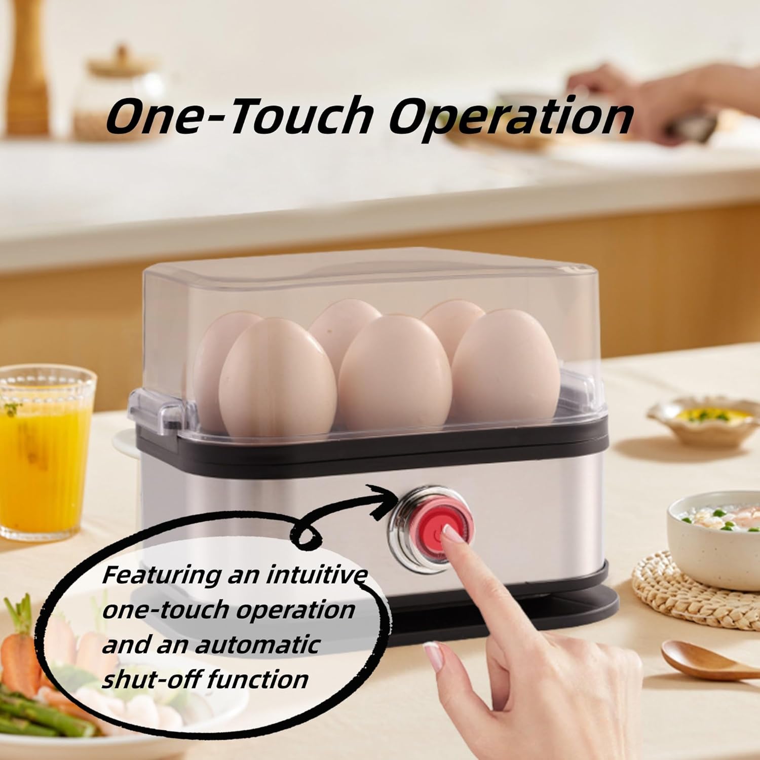 Smart Egg Cooker with Auto Shut-Off – 6 Egg Capacity Electric Egg Cooker, Rapid Hard/Medium/Soft Boiled Egg Steamer, Multi-Function for Poached, Scrambled Eggs & Vegetables