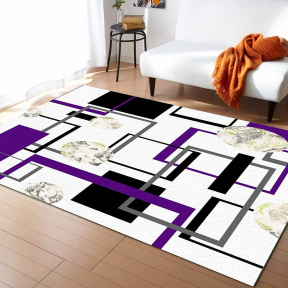 Area Rug 5'x7' Abstract Geometric Simple Purple Black Lines Washable Area Rugs Non Shedding Floor Carpet Rubber Backing Non-Slip Indoor Mats for Living Room Bedroom Kitchen