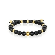 Coastal Jewelry Men's Onyx Stone and Gold Plated Stainless Steel Beaded Adjustable Bracelet (8mm)