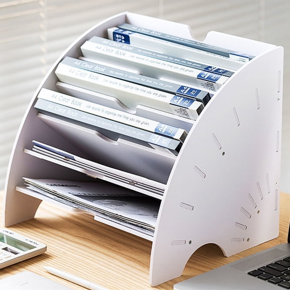 Fan Shaped Desk File Organizer, 6 Compartments Desktop Document Holder for Home Office Classroom Supplies