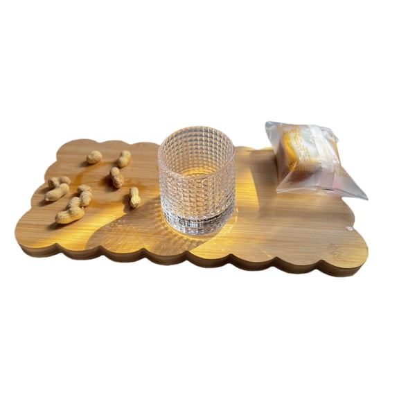 Bamboo Scalloped Cutting Board, 14.2''x7.1''x0.6'', Multi-Use Chopping & Serving Tray, Decorative for Kitchen & Dining